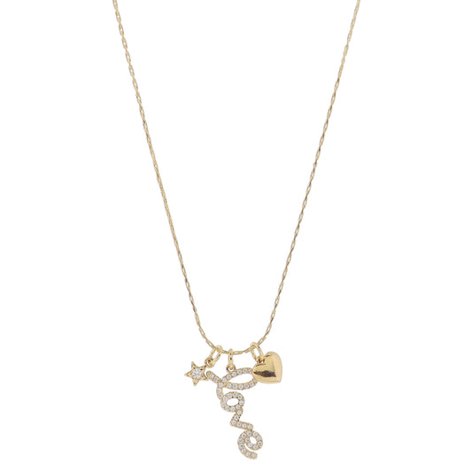 16" Mini Gold Star with Crystal, Pave Crystal Cursive "love", Gold Heart Necklace, 3" Ext