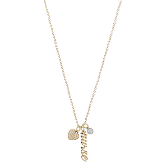16" Gold Pave Crystal Heart, Gold Cursive "nurse", Silver Bezel Crystal Necklace, 3" Ext