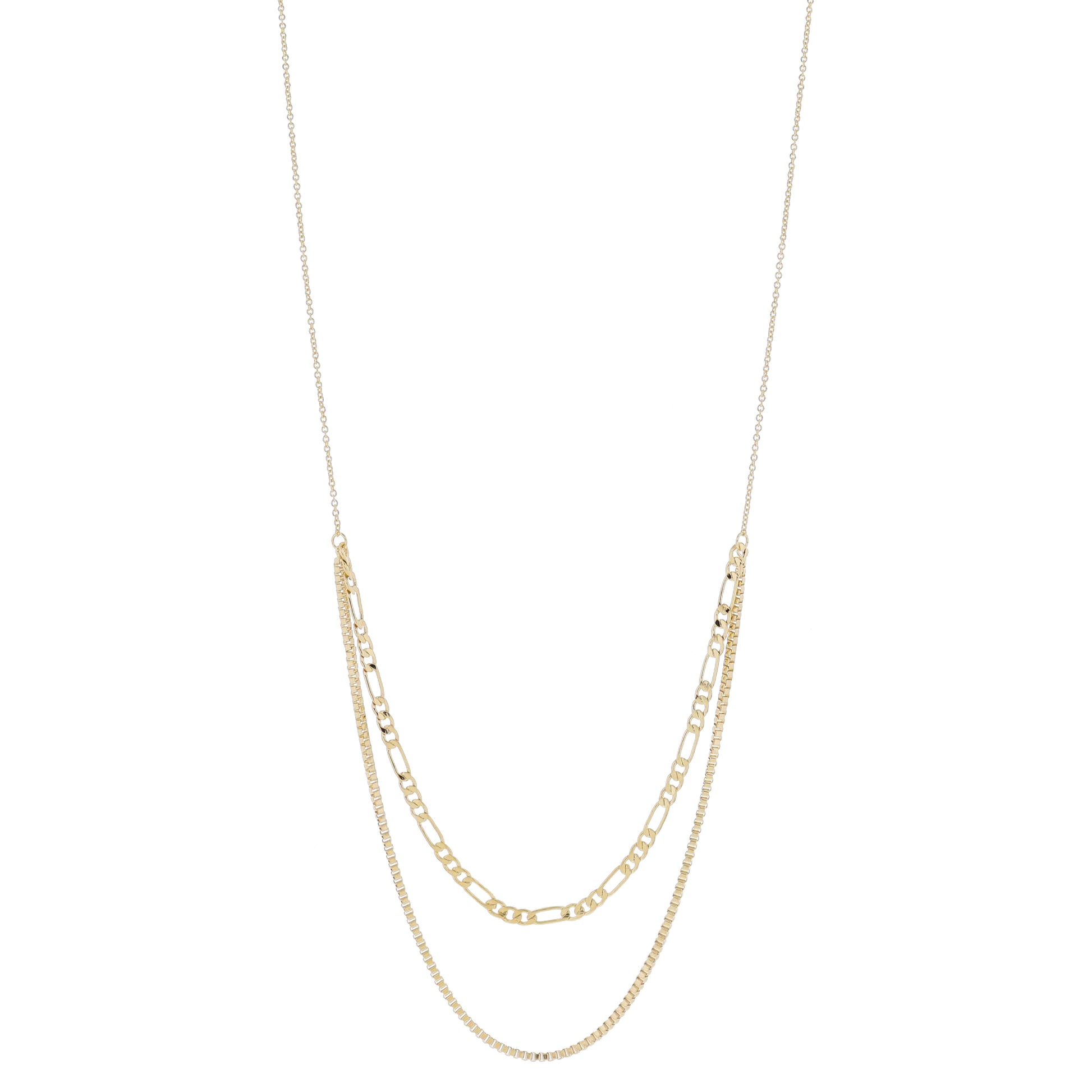 30" 2 Layer Figaro Chain and Box Chain Portion Necklace, 3" Ext