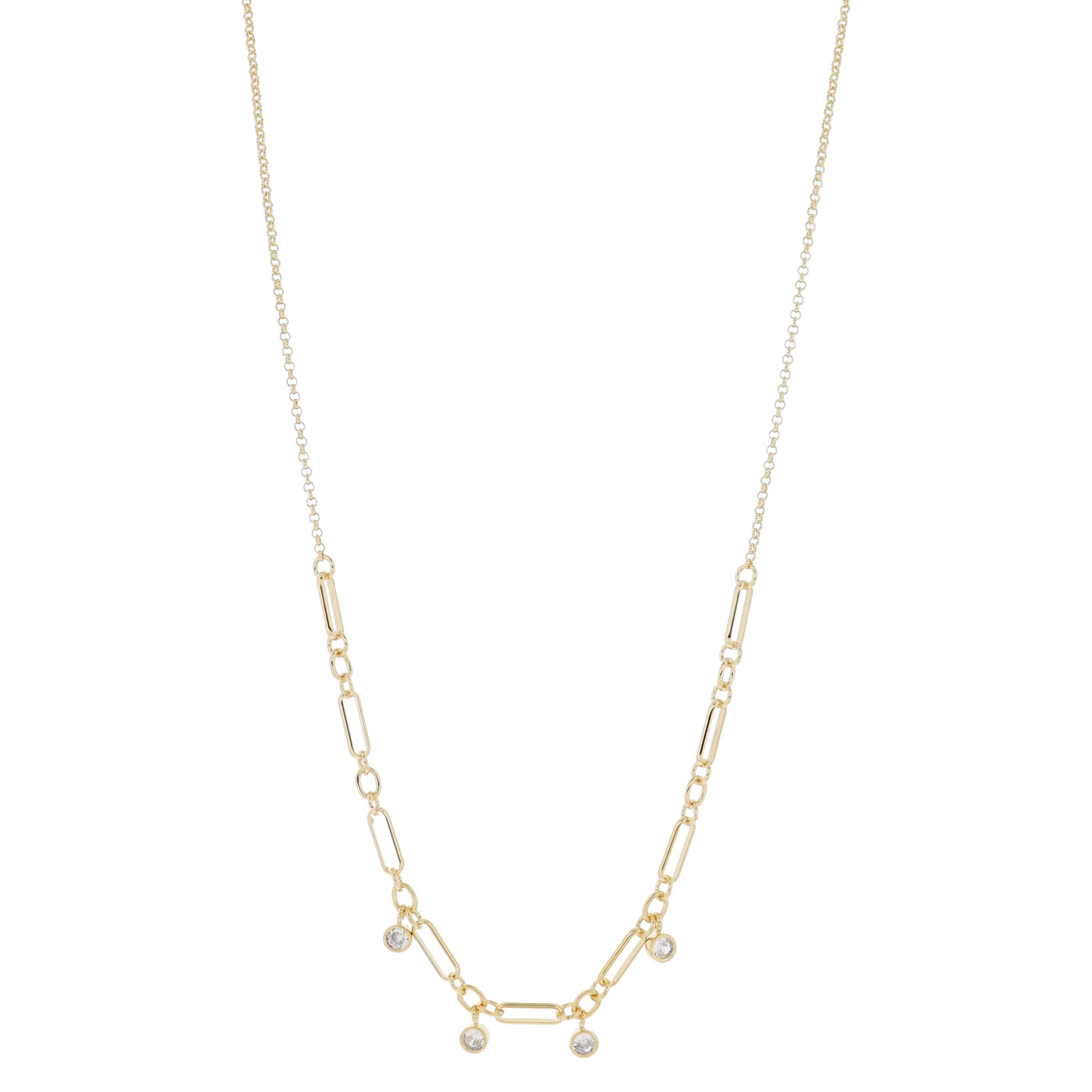 30" Long and Short Chain Portion with Clear Bezel Crysta Dangles Necklace, 3" Ext