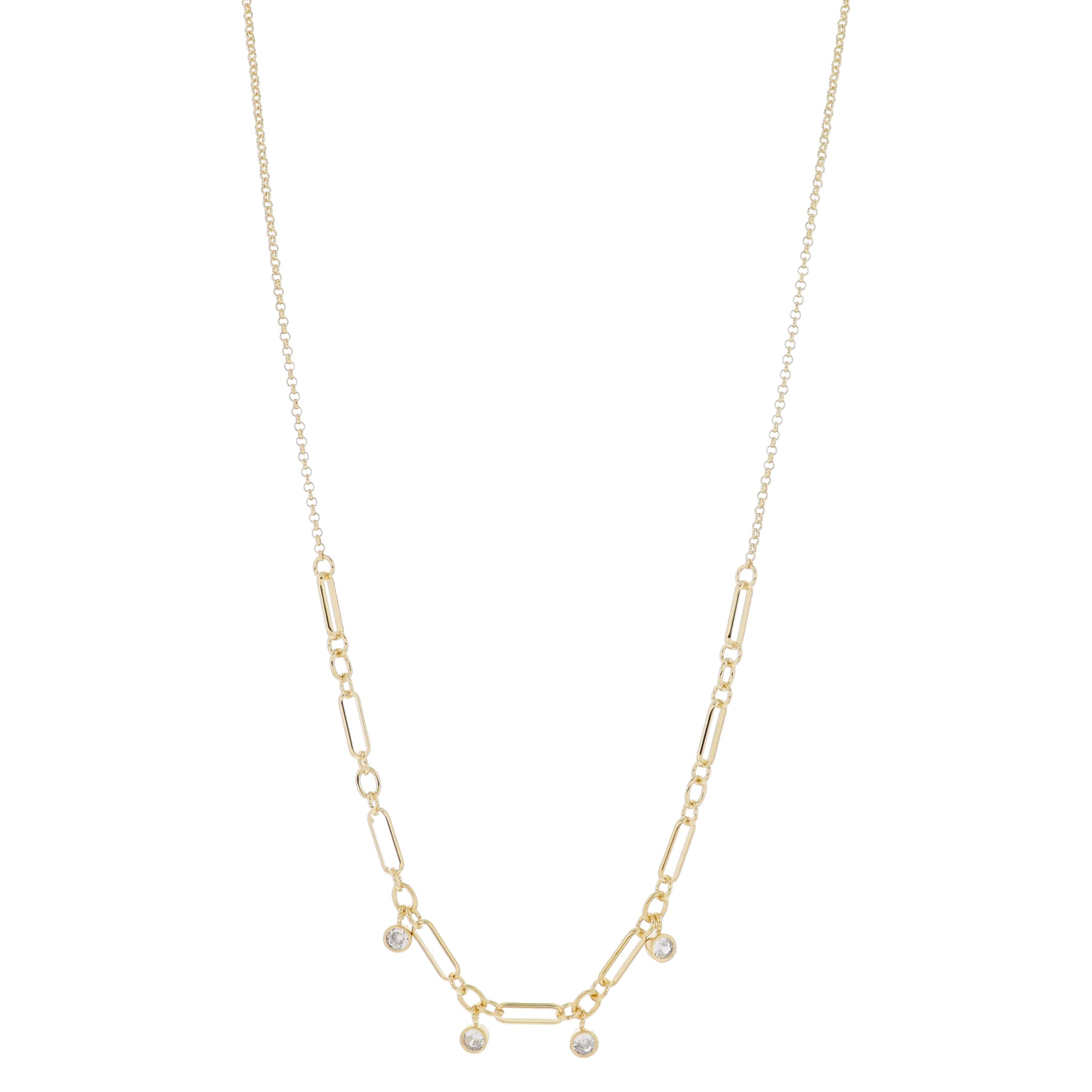 30" Long and Short Chain Portion with Clear Bezel Crysta Dangles Necklace, 3" Ext