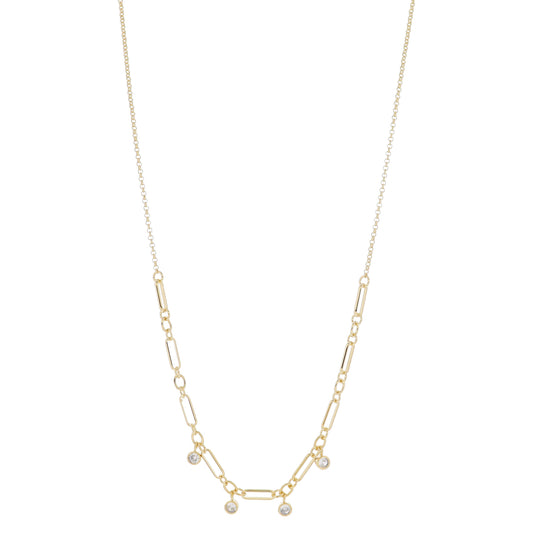 30" Long and Short Chain Portion with Clear Bezel Crysta Dangles Necklace, 3" Ext