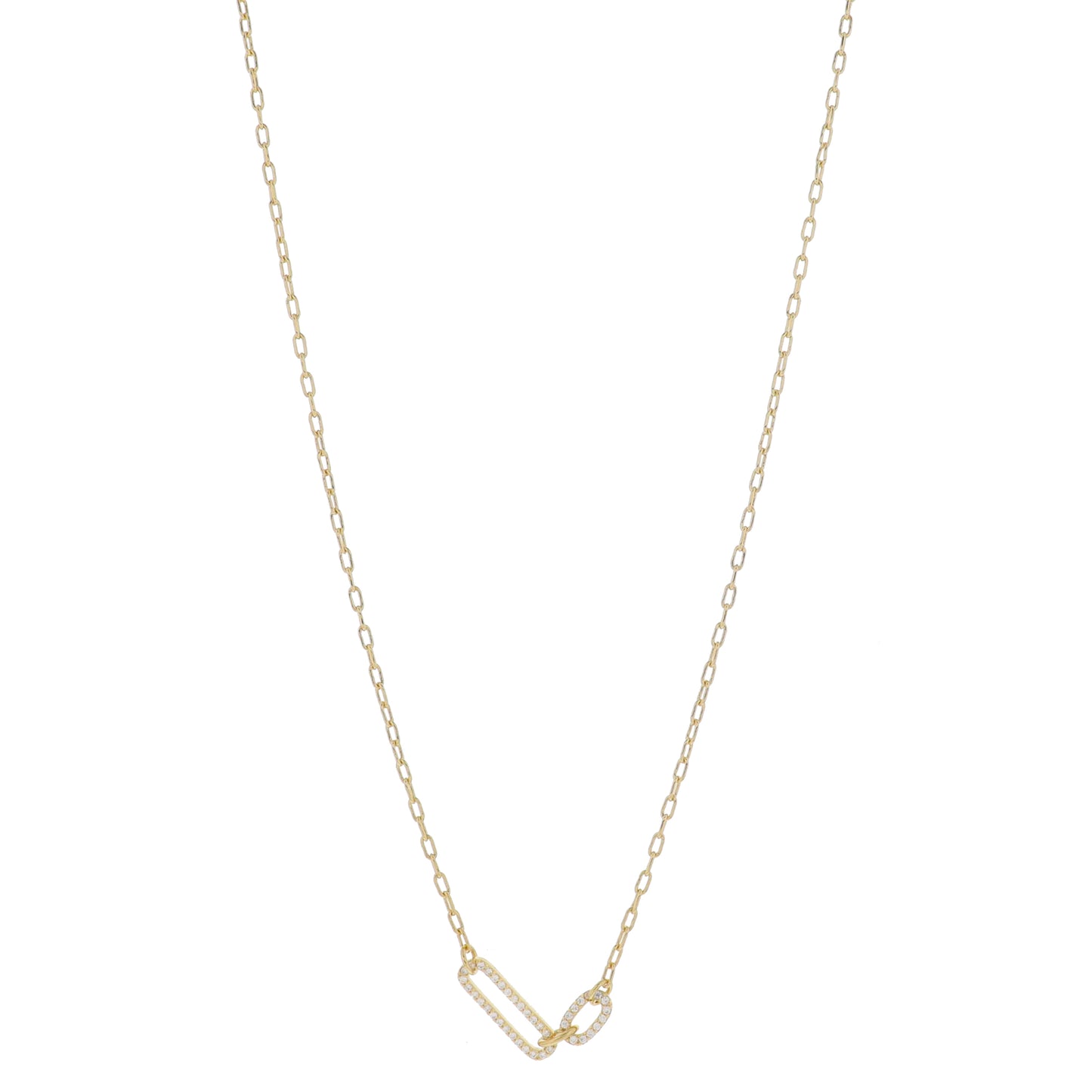 30" Crystal Pave Paperclip Links Necklace, 3" Ext