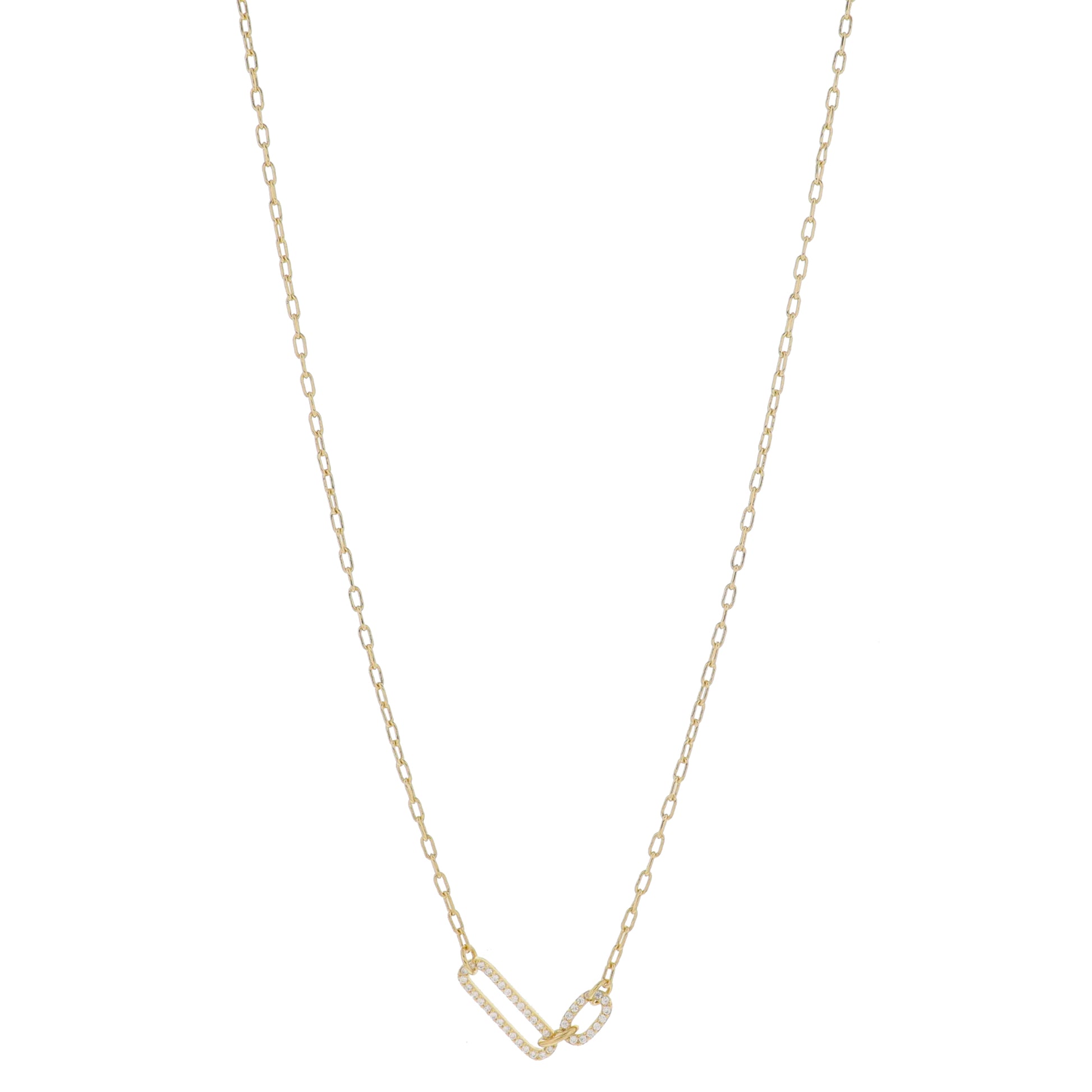 30" Crystal Pave Paperclip Links Necklace, 3" Ext