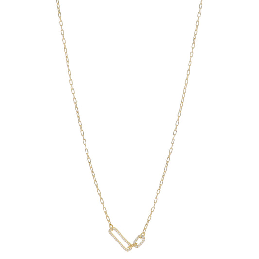 30" Crystal Pave Paperclip Links Necklace, 3" Ext