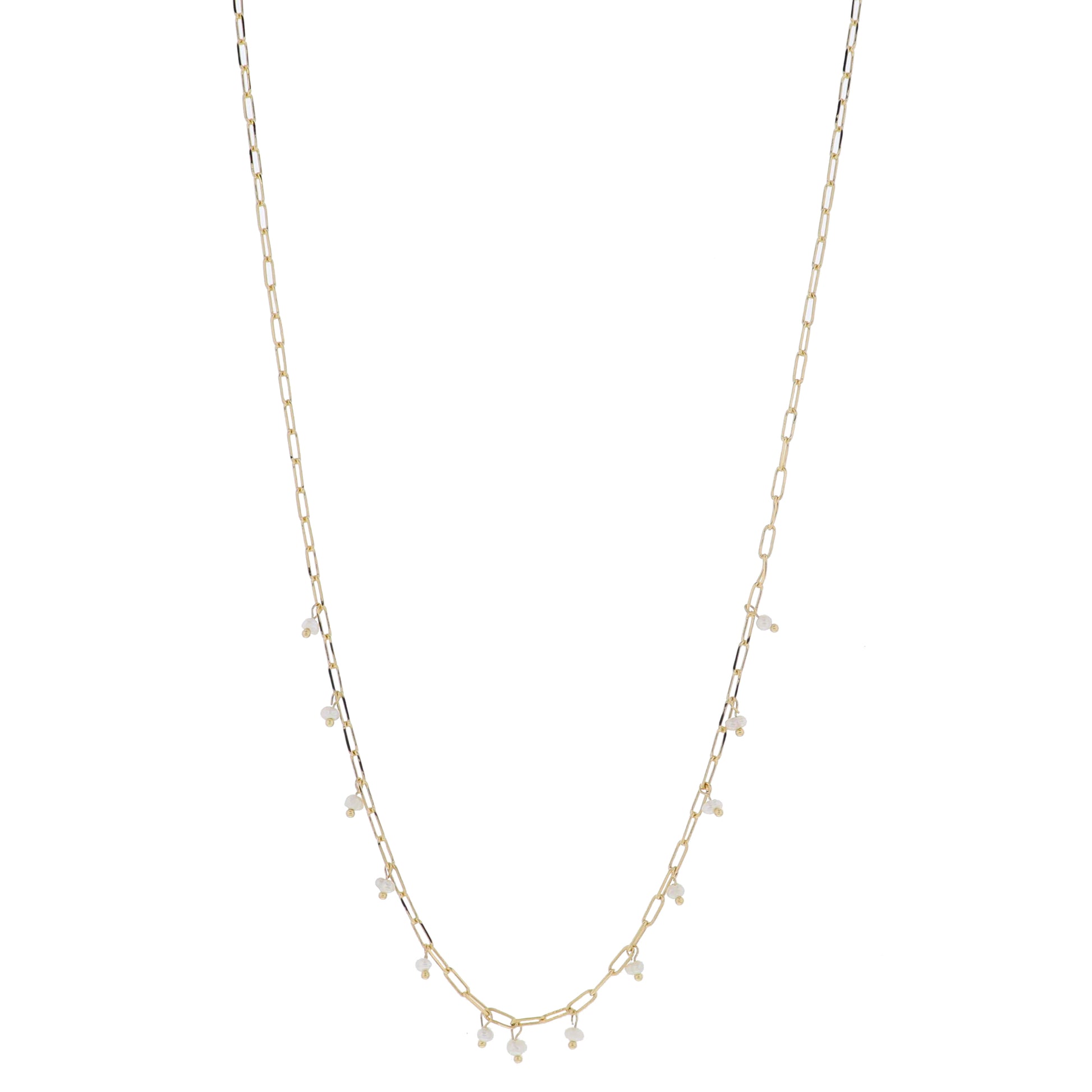 30" Mini Natural Pearl Dangles Necklace, 3" Ext