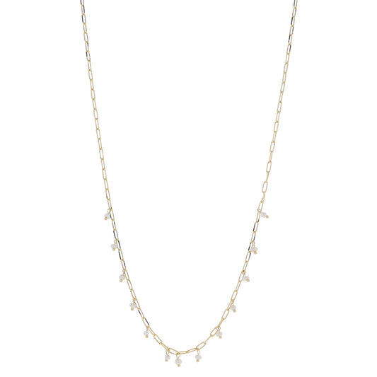 30" Mini Natural Pearl Dangles Necklace, 3" Ext