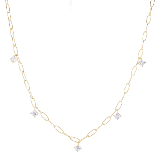 16" 18K Gold Plated Paperclip Chain with Clear Crystal Dangle Stations , 3" Ext