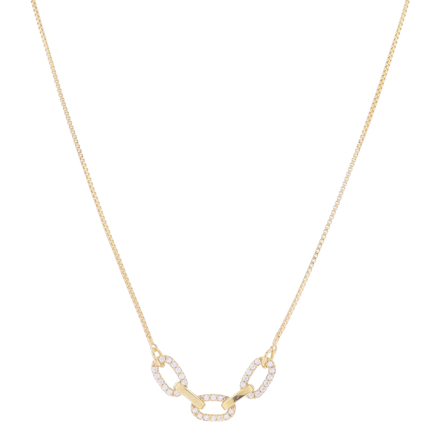 16" 18K Gold Plated Pave Crystal and Plain Gold Oval Links Portion , 3" Ext