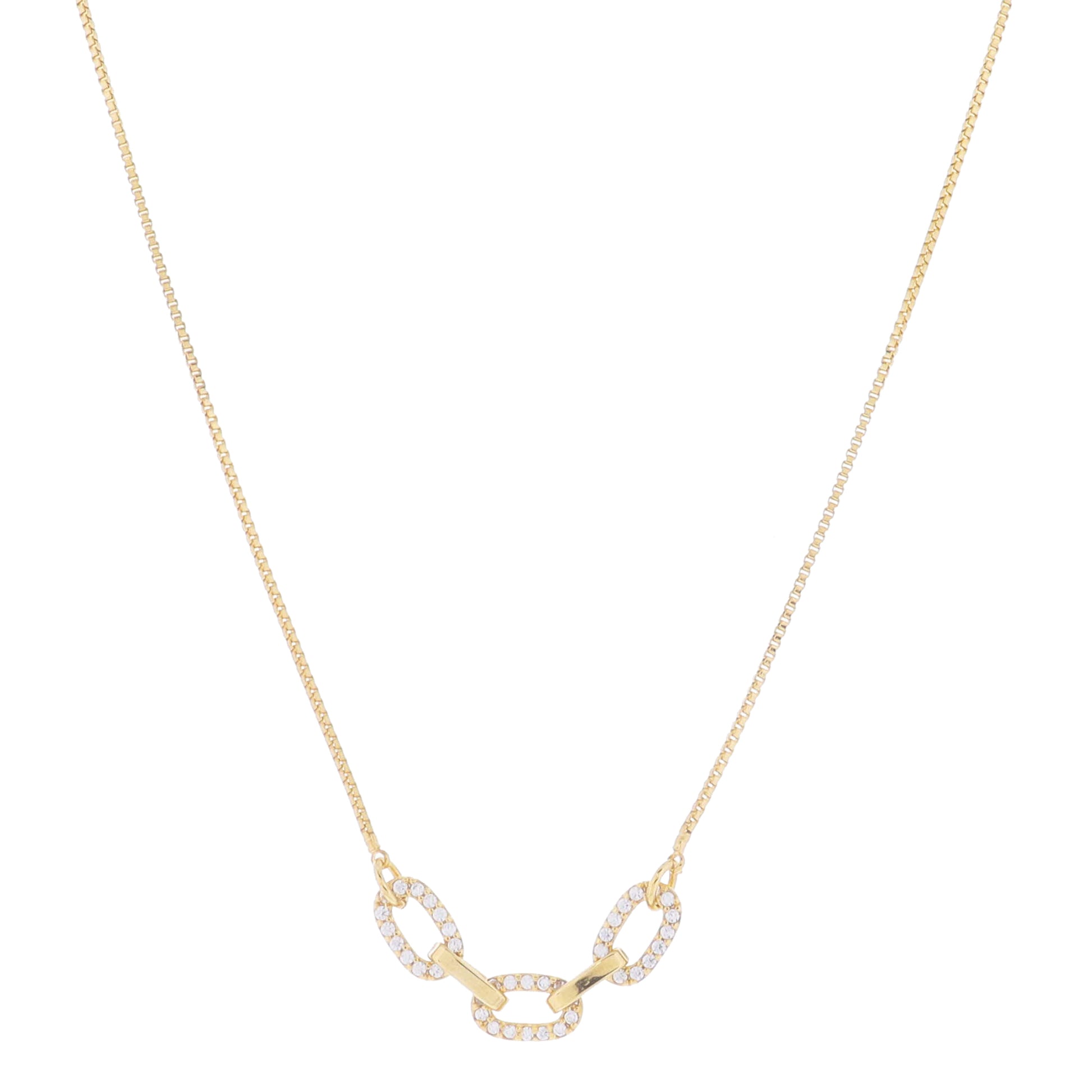 16" 18K Gold Plated Pave Crystal and Plain Gold Oval Links Portion , 3" Ext