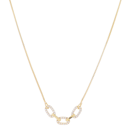 16" 18K Gold Plated Pave Crystal and Plain Gold Oval Links Portion , 3" Ext