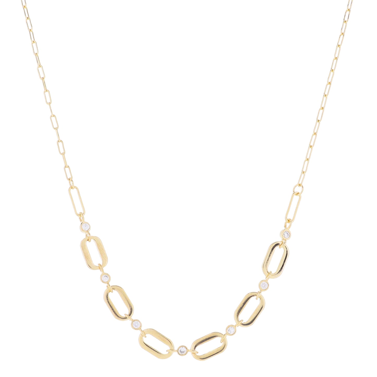 16" 18K Gold Plated Thick Oval Links with Crystal Connectors Portion , 3" Ext