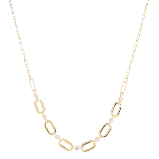 16" 18K Gold Plated Thick Oval Links with Crystal Connectors Portion , 3" Ext