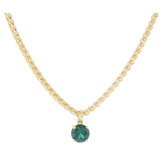 16" 18K Gold Plated Wheat Chain with Green Crystal Necklace, 3" Ext