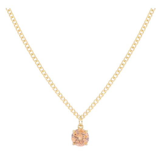 16" 18K Gold Plated Curb Chain with Champagne Crystal Necklace, 3" Ext