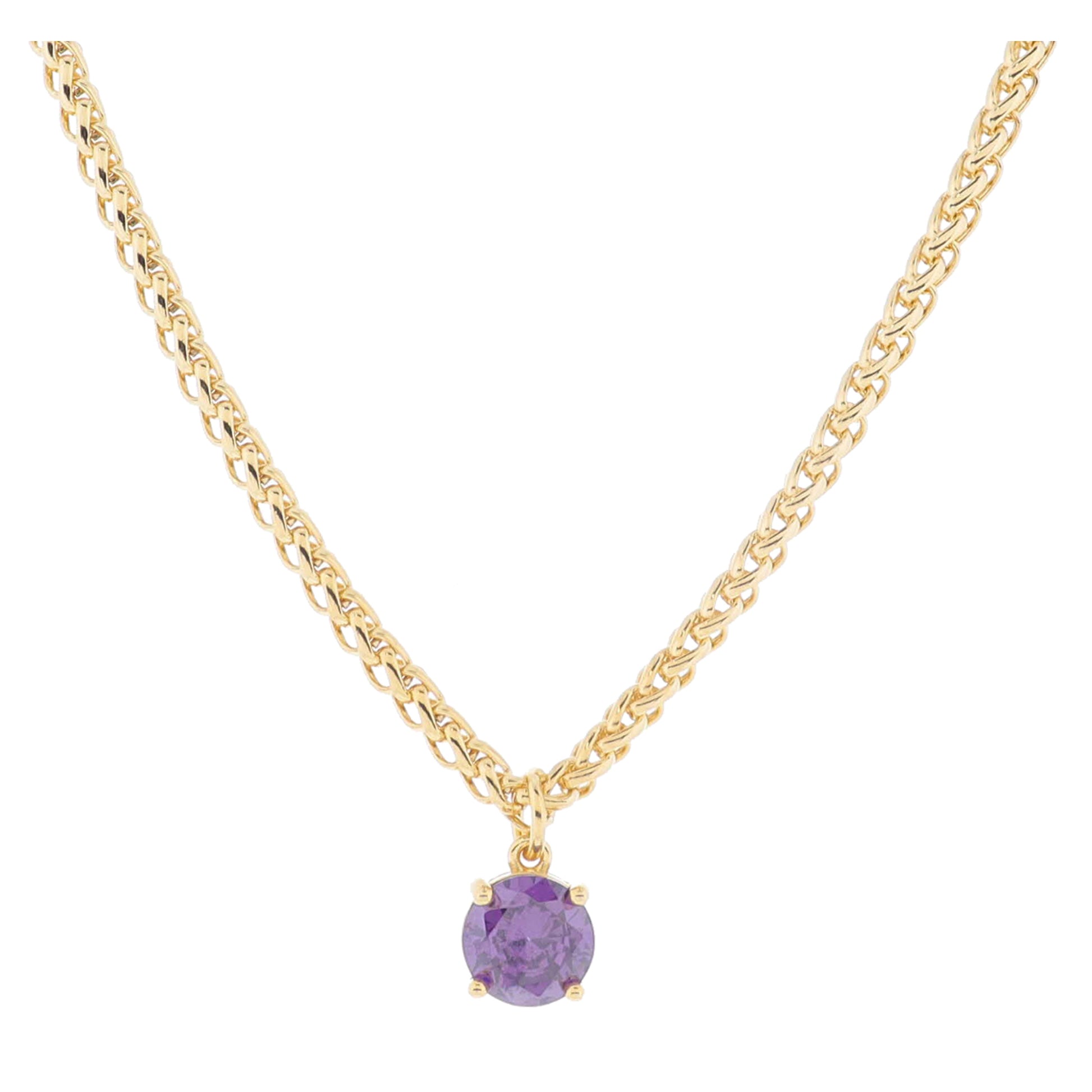 16" 18K Gold Plated Wheat Chain with Purple Crystal Necklace, 3" Ext