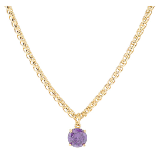 16" 18K Gold Plated Wheat Chain with Purple Crystal Necklace, 3" Ext