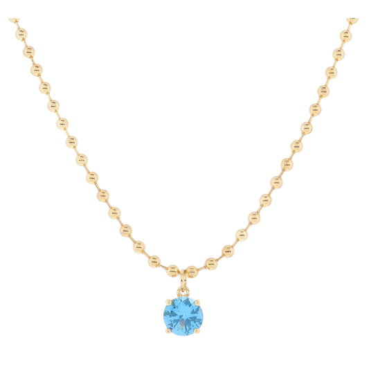 16" 18K Gold Plated Ball Chain with Blue Crystal Necklace, 3" Ext