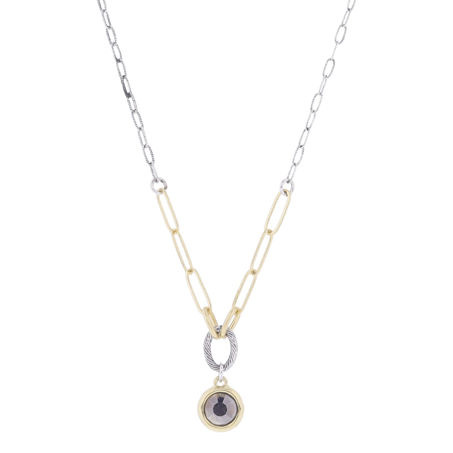 18" Antique Silver Chain with Gold Chain & Silver Cable Link with Hematite Crystal Necklace