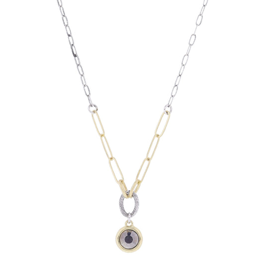 18" Antique Silver Chain with Gold Chain & Silver Cable Link with Hematite Crystal Necklace