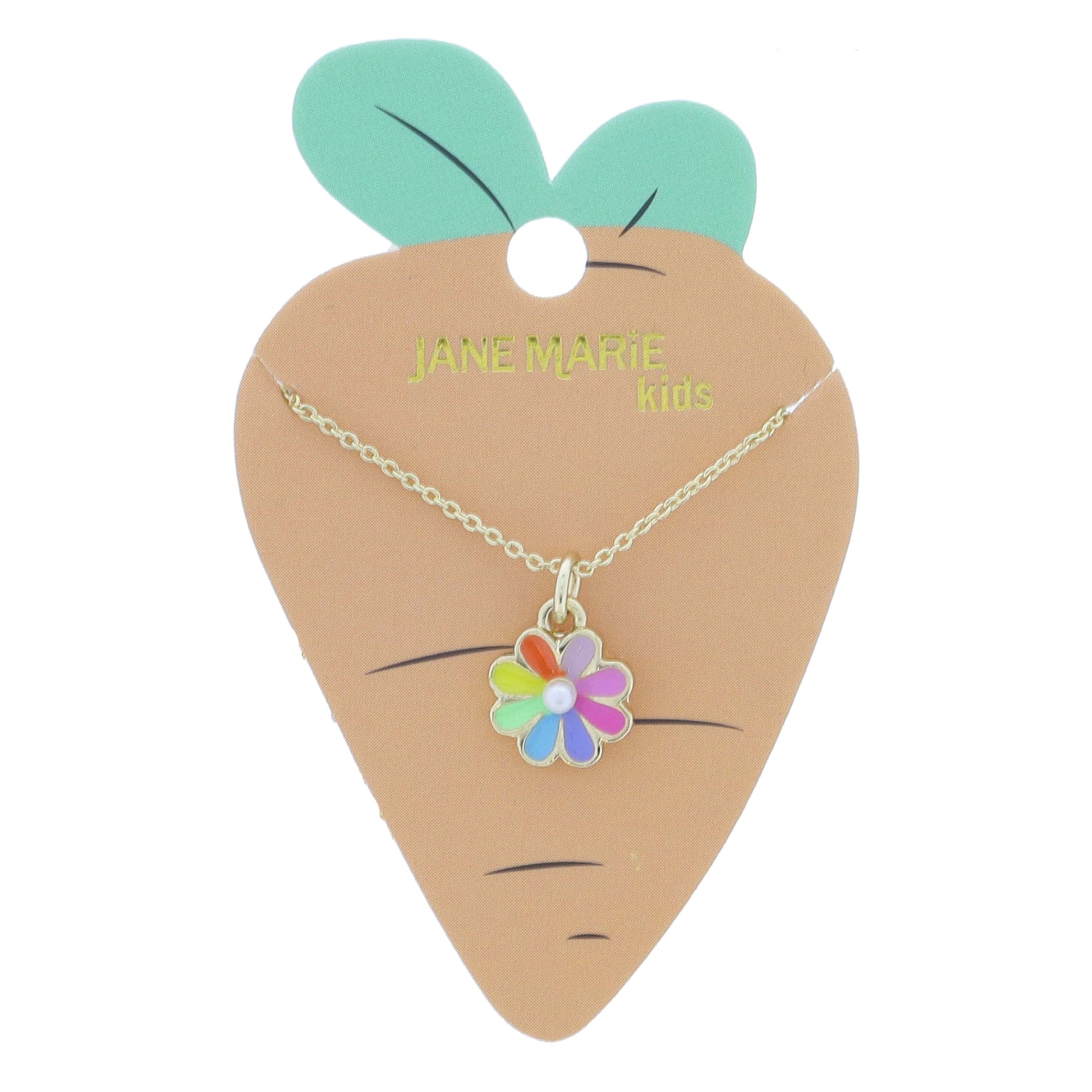 Kids 14" Multi Enamel Rainbow Flower with Mini Pearl Center Necklace, 3" Ext
