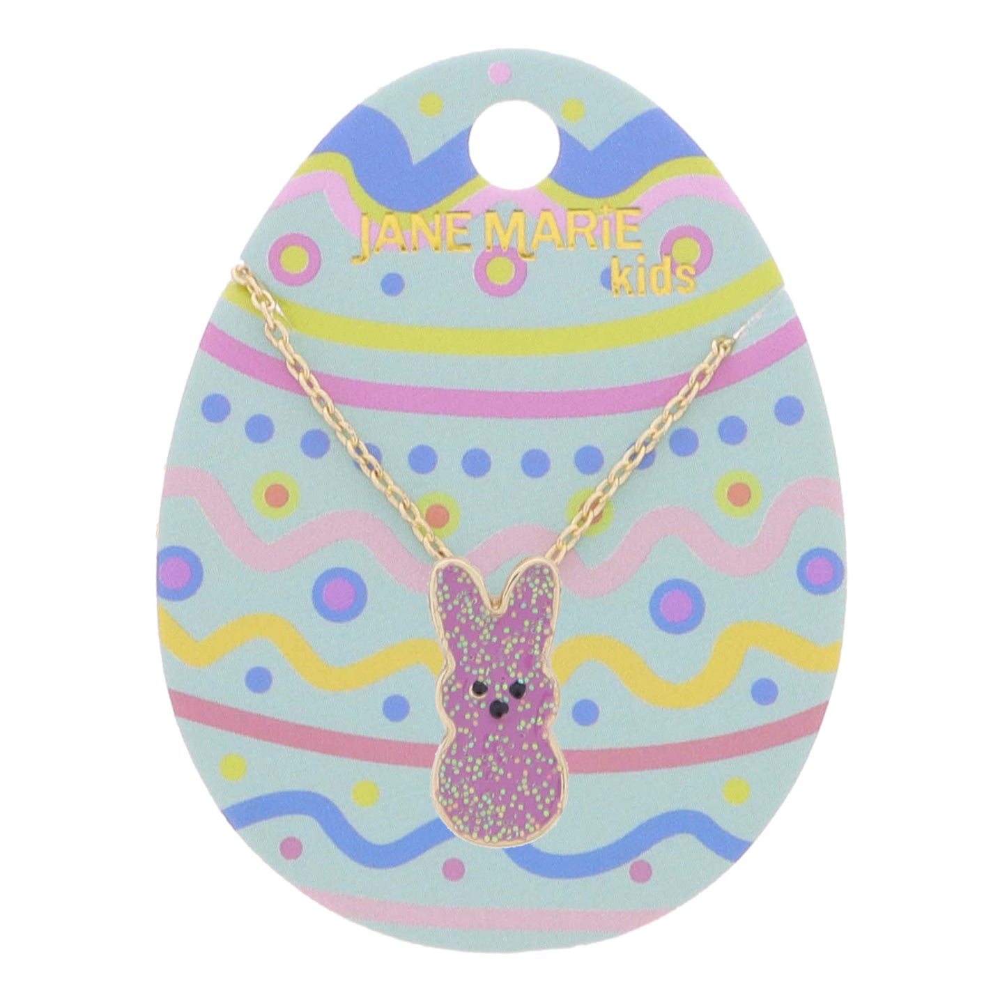 Kids 14" Purple Glitter Enamel Bunny Necklace, 3" Ext