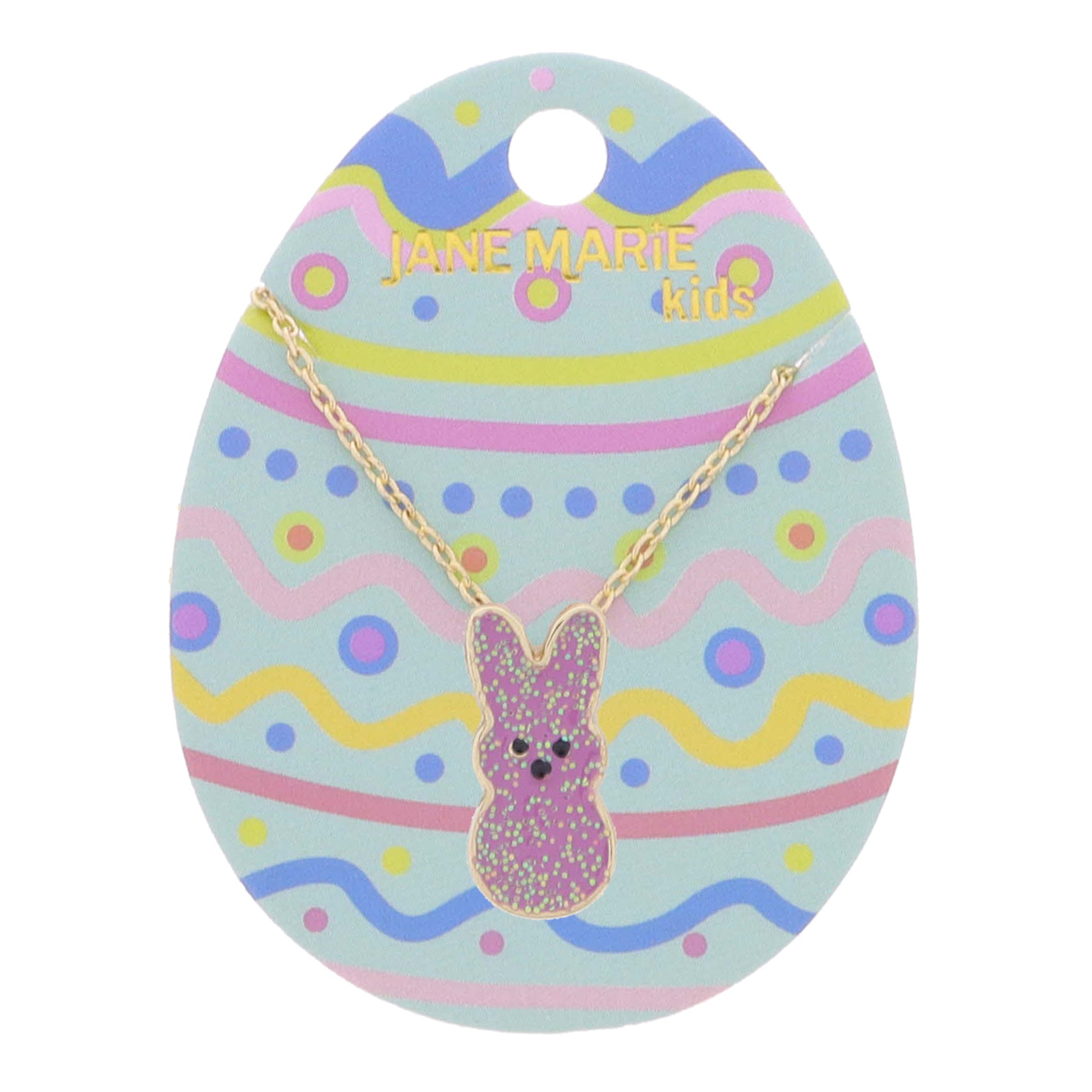 Kids 14" Purple Glitter Enamel Bunny Necklace, 3" Ext