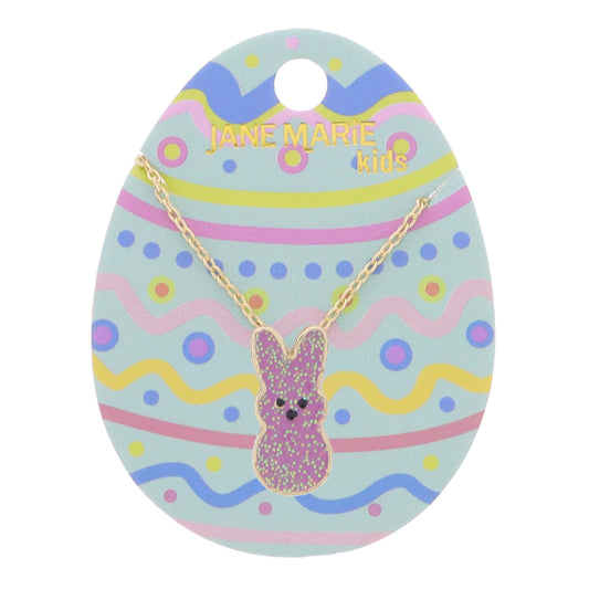 Kids 14" Purple Glitter Enamel Bunny Necklace, 3" Ext