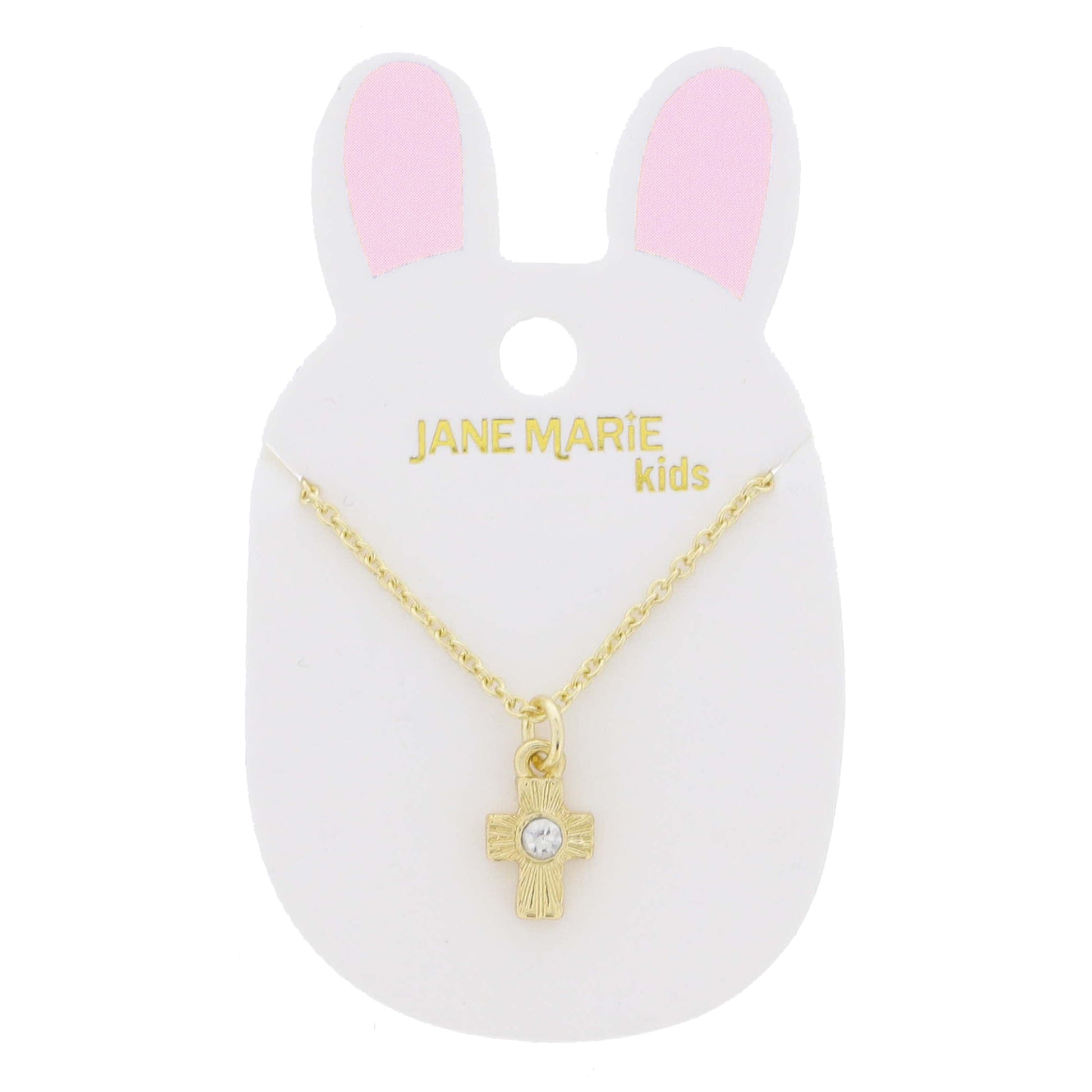 Kids 14" Gold Starburst Cross with Center Clear Crystal Necklace, 3" Ext