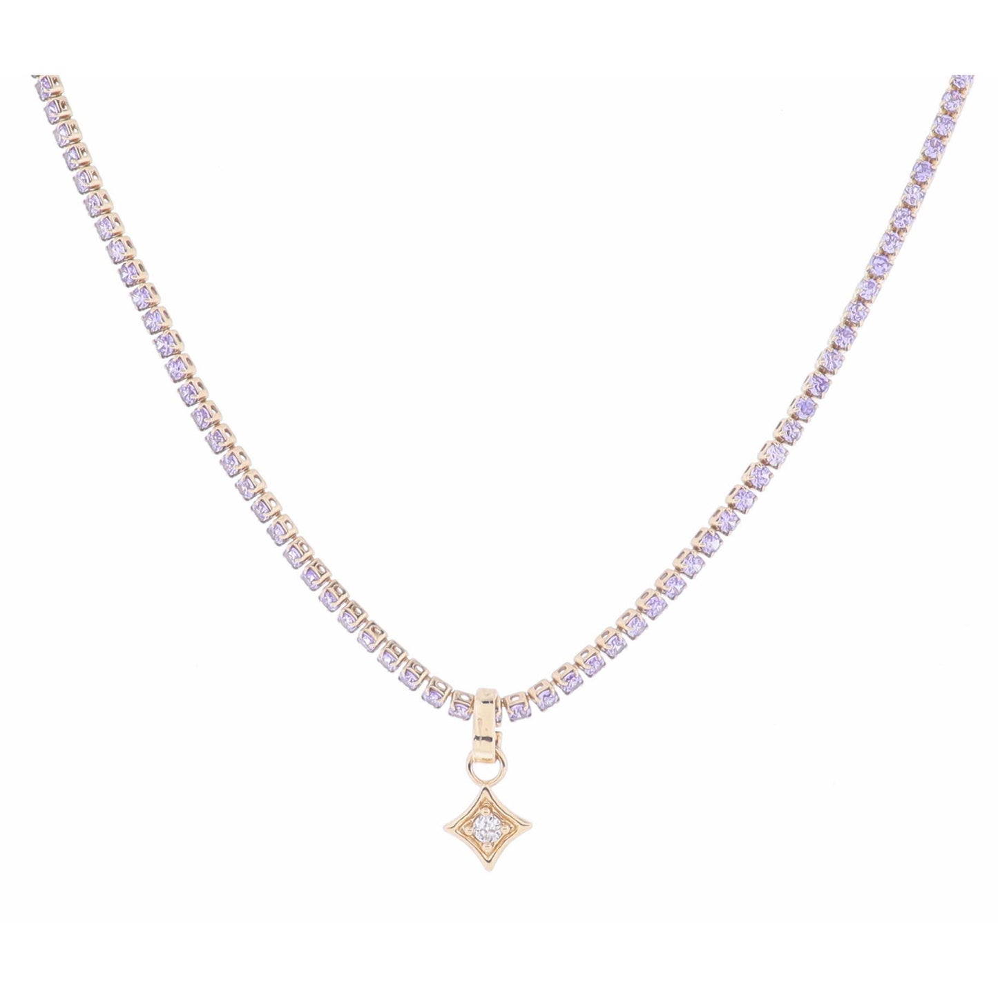 Lavender Crystal Tennis and Clear Crystal in Gold Diamond Necklace, 2.5" Ext