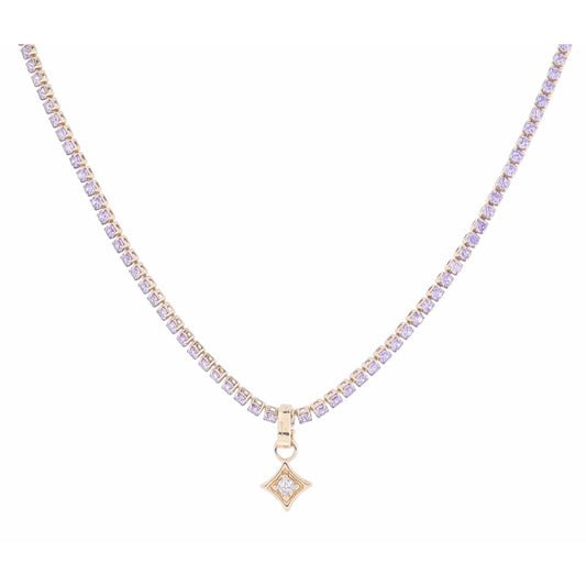 Lavender Crystal Tennis and Clear Crystal in Gold Diamond Necklace, 2.5" Ext