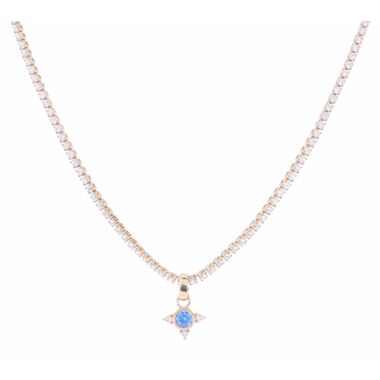 Clear Crystal Tennis & Light Blue Bezel Crystal with Clear Crystal Accents Necklace, 2.5" Ext