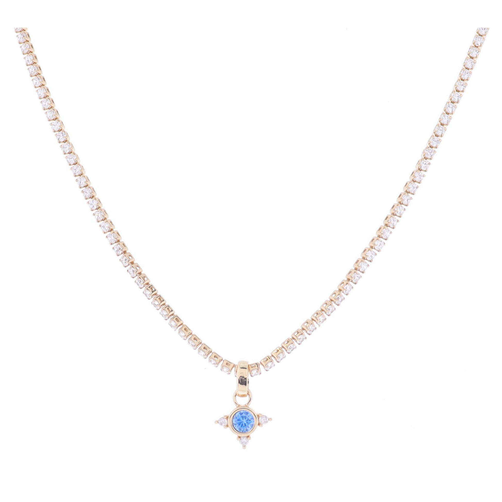 Clear Crystal Tennis & Light Blue Bezel Crystal with Clear Crystal Accents Necklace, 2.5" Ext