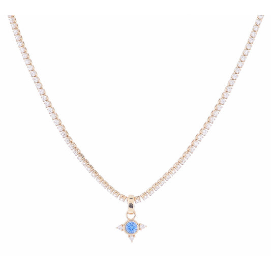 Clear Crystal Tennis & Light Blue Bezel Crystal with Clear Crystal Accents Necklace, 2.5" Ext