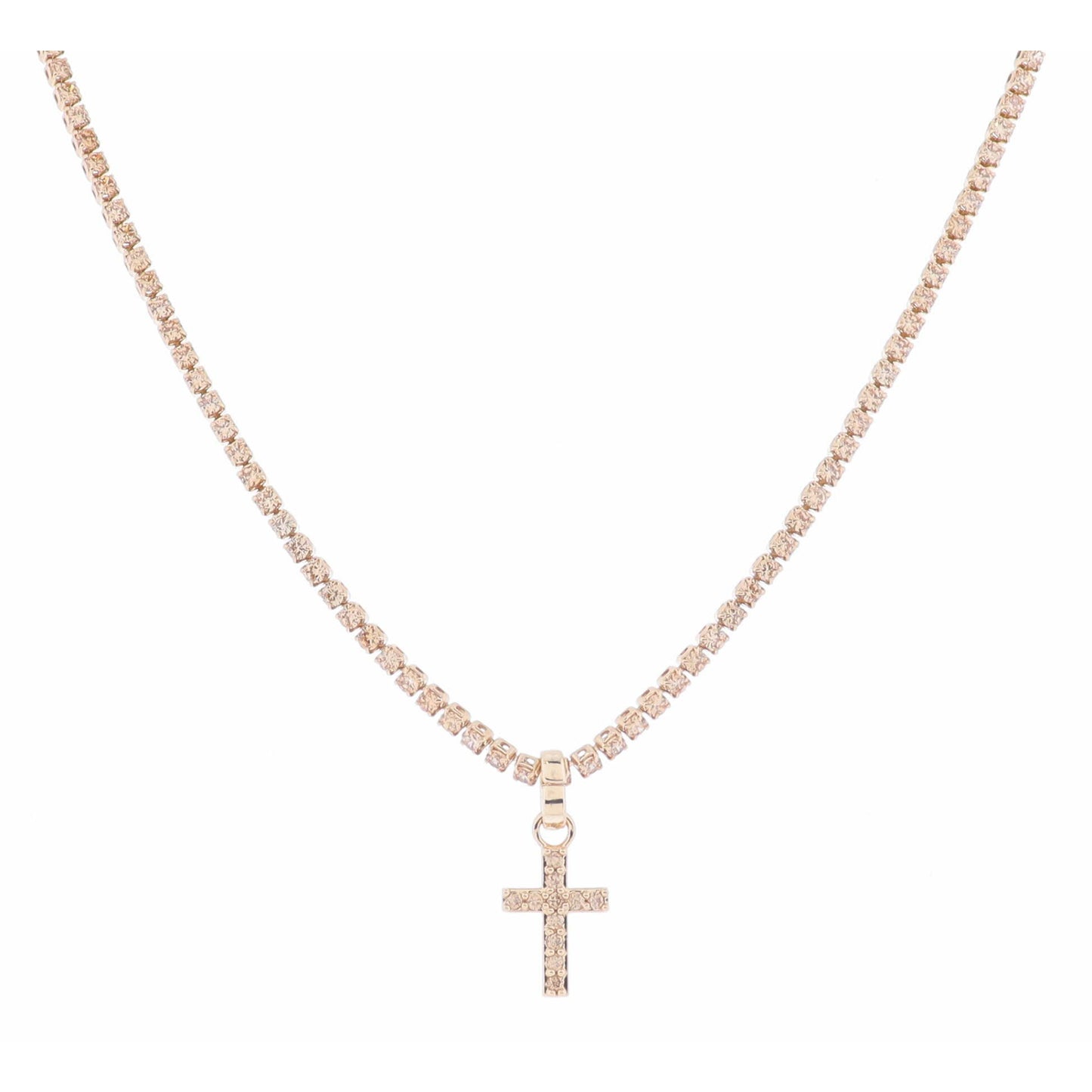 Champagne Crystal Tennis and Champagne Crystal Cross Necklace, 2.5" Ext