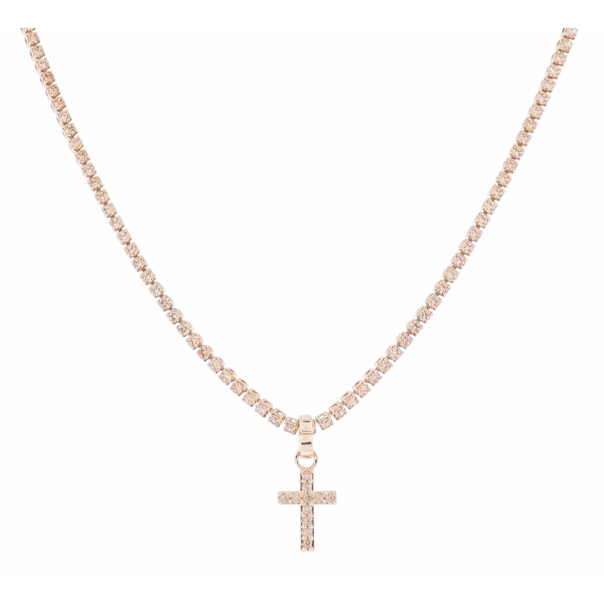 Champagne Crystal Tennis and Champagne Crystal Cross Necklace, 2.5" Ext
