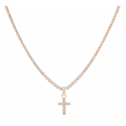 Champagne Crystal Tennis and Champagne Crystal Cross Necklace, 2.5" Ext