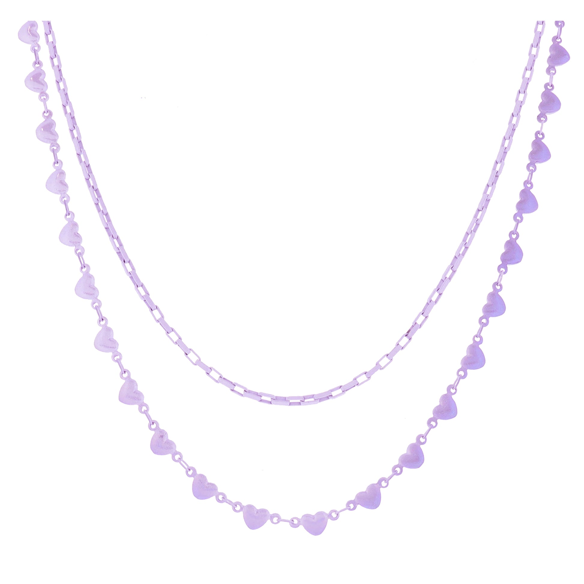 Kids 12", 14" 2 Strand Lavender Box Chain, Iridescent Lavender Heart Chain Necklace, 3" Ext