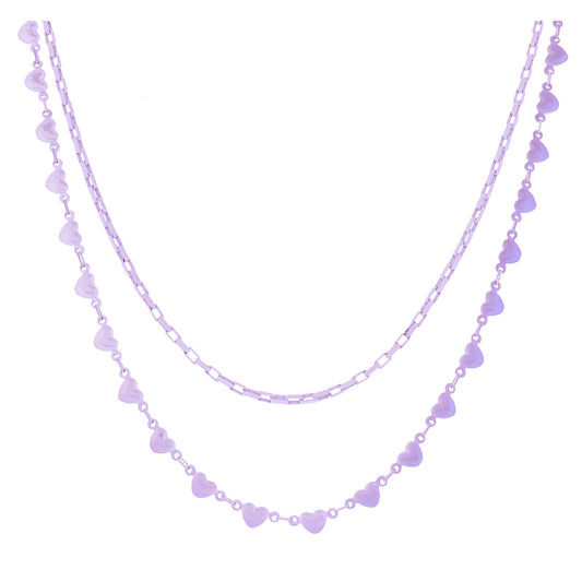 Kids 12", 14" 2 Strand Lavender Box Chain, Iridescent Lavender Heart Chain Necklace, 3" Ext