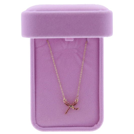 16" Pink Crystal Bow Necklace, 3" Ext