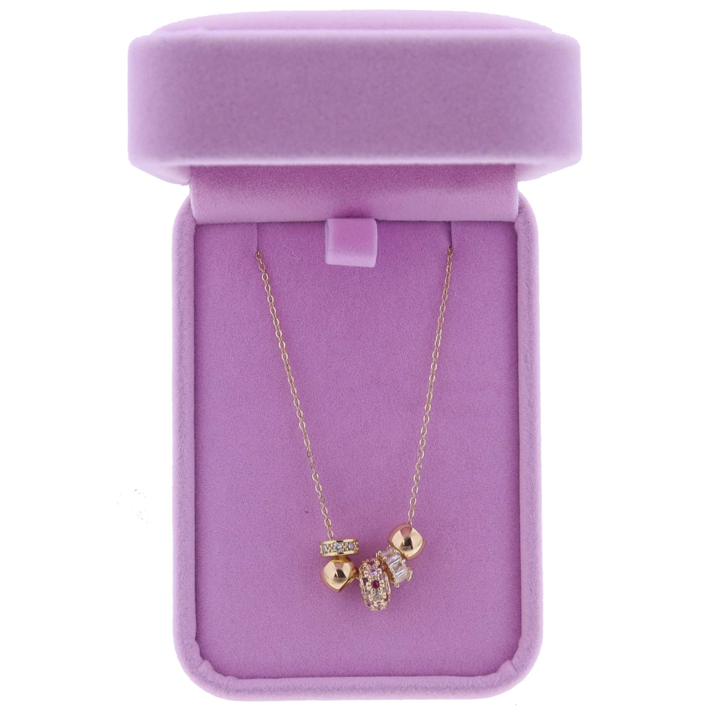 16" Crystal, Thick Gold, Pink Pave Crystals, Baguette Crystals, Gold Rondels Necklace, 3" Ext