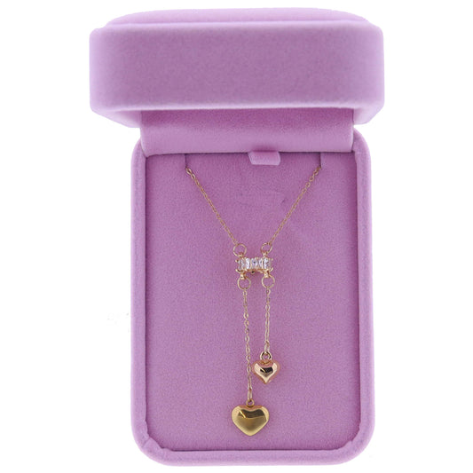 16" Clear Square Crystal Ring with Chain Drops and 3D Gold Hearts Necklace, 3" Ext