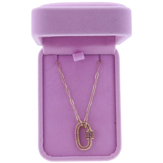 16" Hot Pink Pave Crystal Carabiner Necklace, 3" Ext