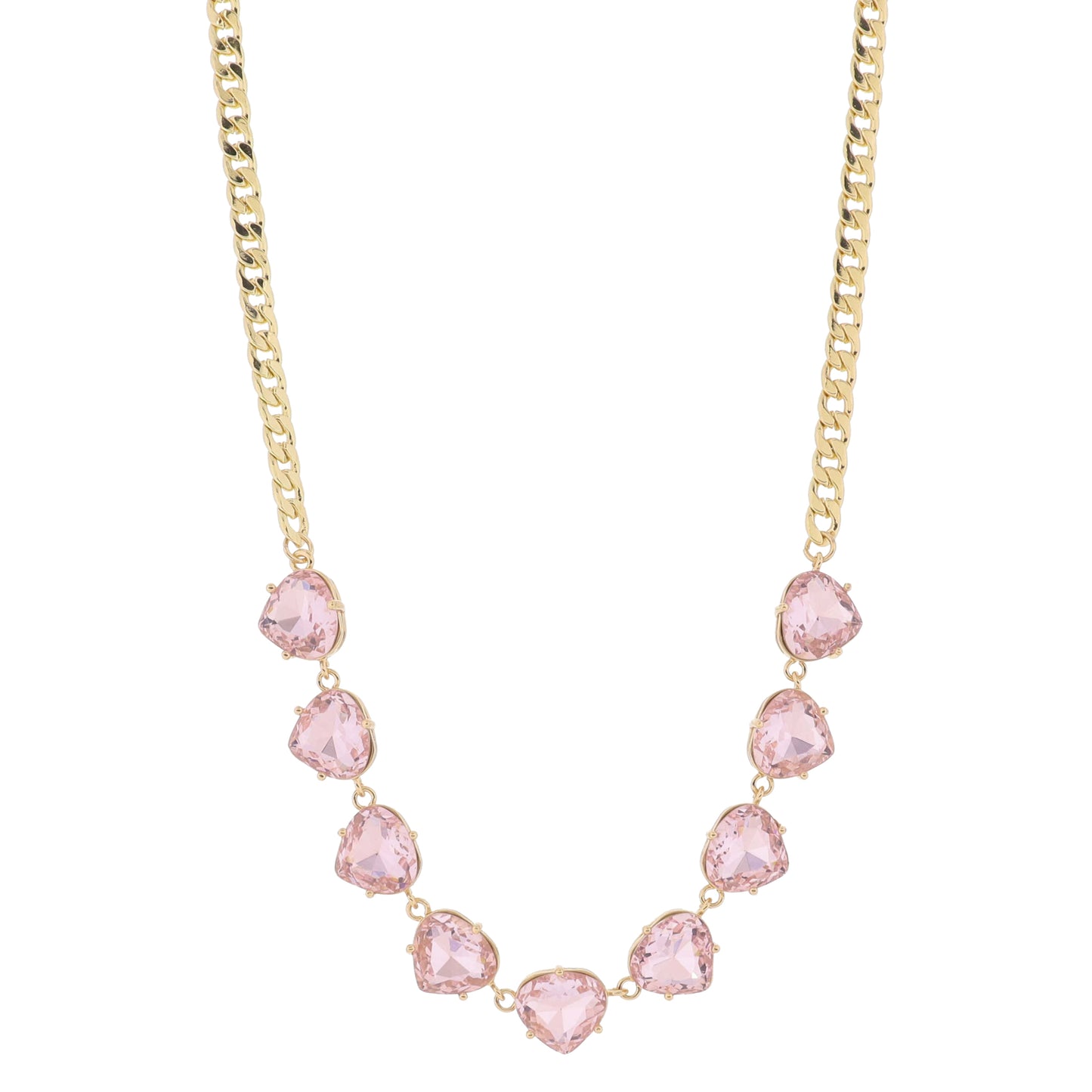 15" Light Pink Crystal Portion on Gold Curb Chain Necklace, 3" Ext