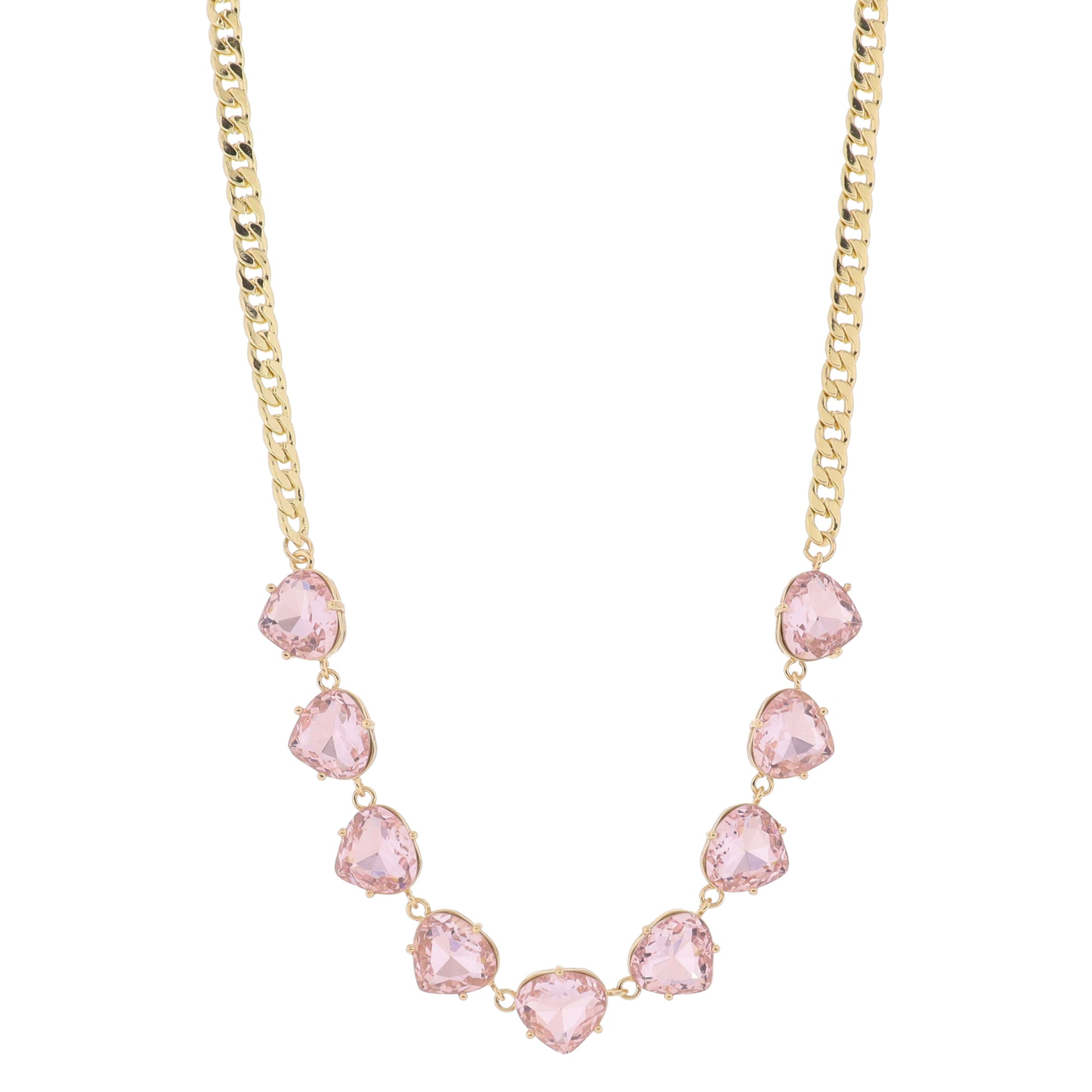 15" Light Pink Crystal Portion on Gold Curb Chain Necklace, 3" Ext