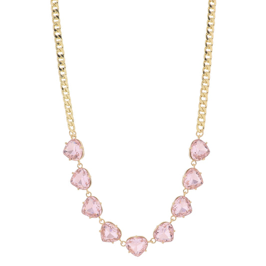 15" Light Pink Crystal Portion on Gold Curb Chain Necklace, 3" Ext
