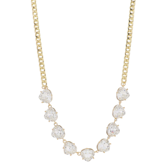 15" Clear Crystal Portion on Gold Curb Chain Necklace, 3" Ext
