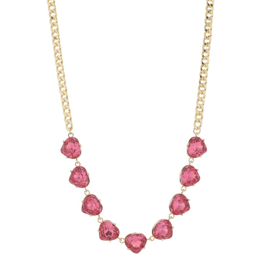 15" Coral Pink Crystal Portion on Gold Curb Chain Necklace, 3" Ext
