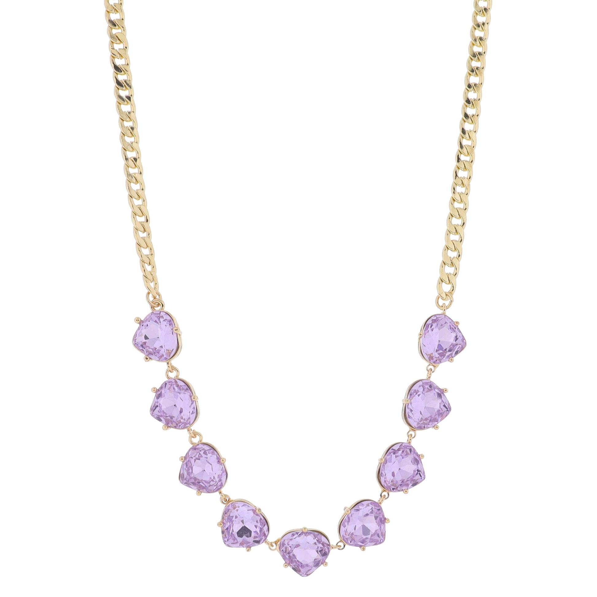 15" Lavender Crystal Portion on Gold Curb Chain Necklace, 3" Ext