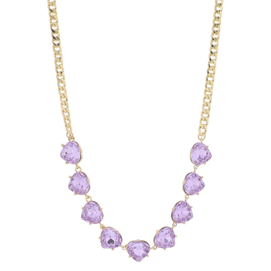 15" Lavender Crystal Portion on Gold Curb Chain Necklace, 3" Ext
